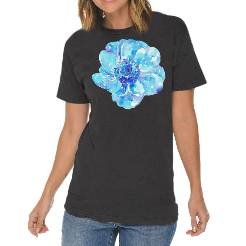 Blue Anemone Flower Painting Red Green Flower Red Green Abstract Water Vintage T-shirt | Artistshot