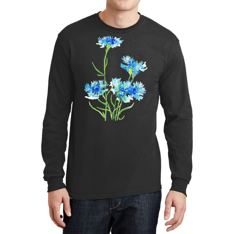 Cornflower Watercolor Painting T  Shirt Long Sleeve Shirts by oritchie954 | Artistshot