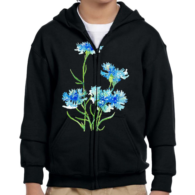 Cornflower Watercolor Painting T  Shirt Youth Zipper Hoodie by oritchie954 | Artistshot