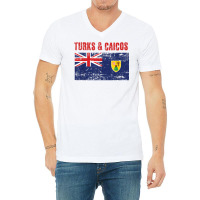 Men Women Turks & Caicos National Pride Distress Flag T Shirt V-neck Tee | Artistshot