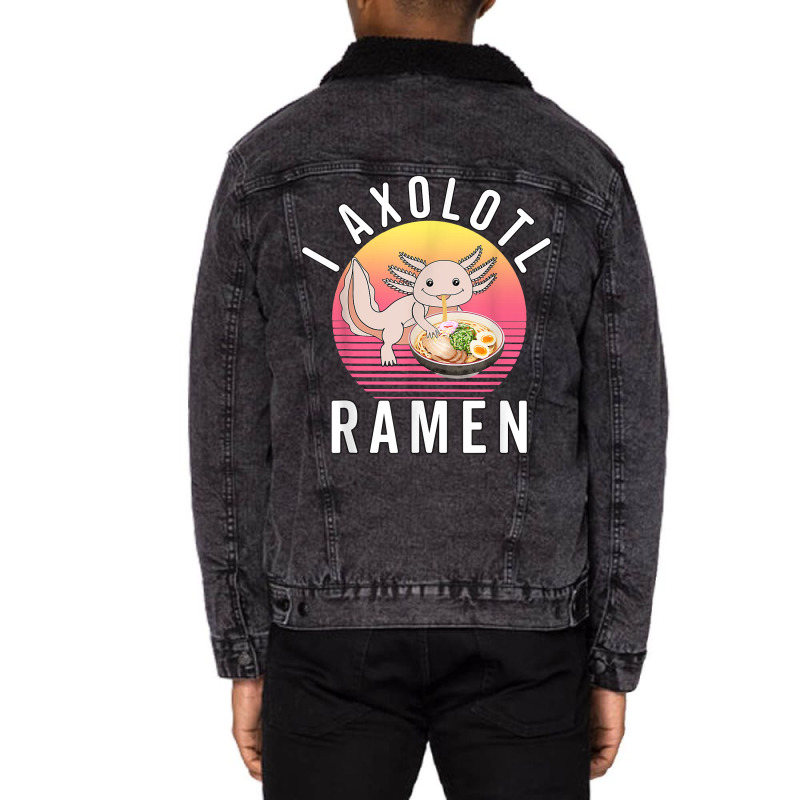 Funny Kawaii Axolotl Anime Japanese Ramen Noodles Kids Unisex Sherpa-Lined Denim Jacket by robeijopicar | Artistshot