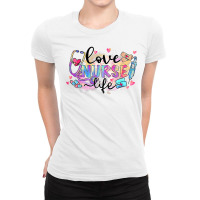 Flower Heart Stethoscope Love Nurse Life Nursing Valentine T Shirt Ladies Fitted T-shirt | Artistshot