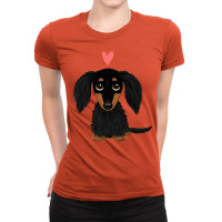 Black And Tan Longhaired Dachshund Cartoon Dog With Heart Ladies Fitted T-shirt | Artistshot