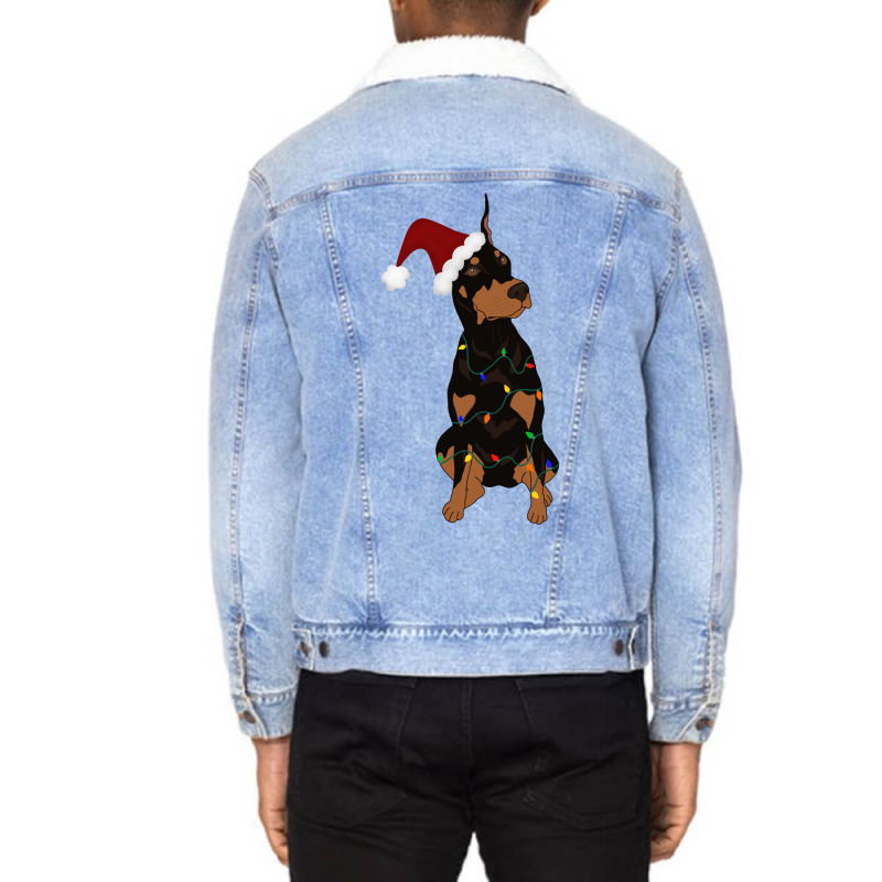 Christmas Doberman Pinscher Unisex Sherpa-lined Denim Jacket | Artistshot