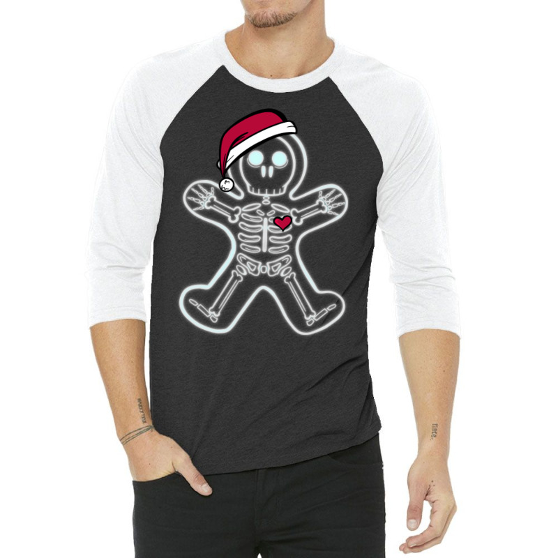 Christmas Gingerbread Man X Ray Cookie Skeleton Wearing A Santa Hat 3/4 Sleeve Shirt | Artistshot