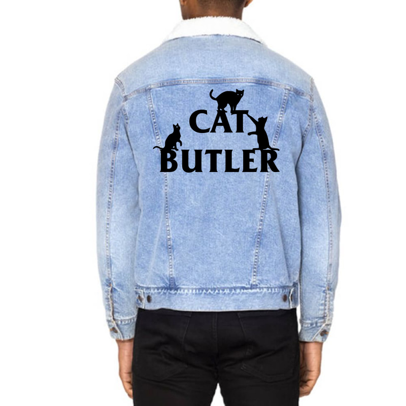 Cat Butler With Cats Crawling On Font Unisex Sherpa-lined Denim Jacket | Artistshot