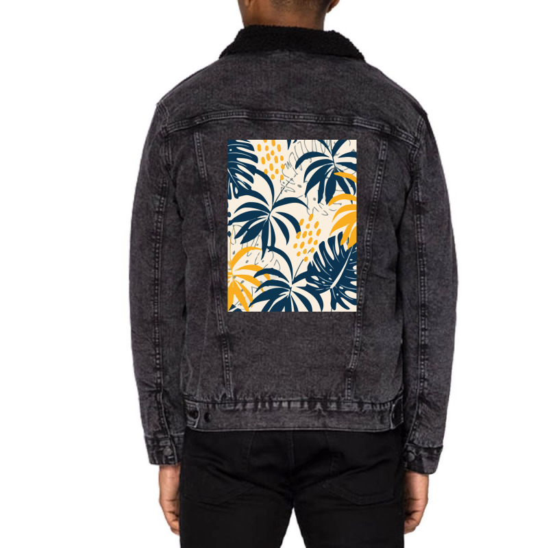 Trend Tropical Leaves Plants Pastel Unisex Sherpa-lined Denim Jacket | Artistshot