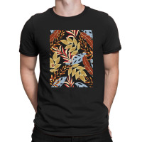 Trend Tropical Pattern With Bright Blue Red Plants Leaves 1 T-shirt | Artistshot