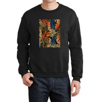 Trend Tropical Pattern With Bright Orange Blue Plants Leaves Crewneck Sweatshirt | Artistshot