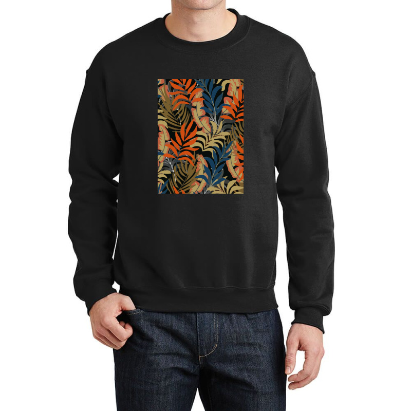 Trend Tropical Pattern With Bright Orange Blue Plants Leaves Crewneck Sweatshirt | Artistshot