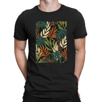 Trend Tropical Pattern With Bright Orange White Plants Leaves 1 T-shirt | Artistshot