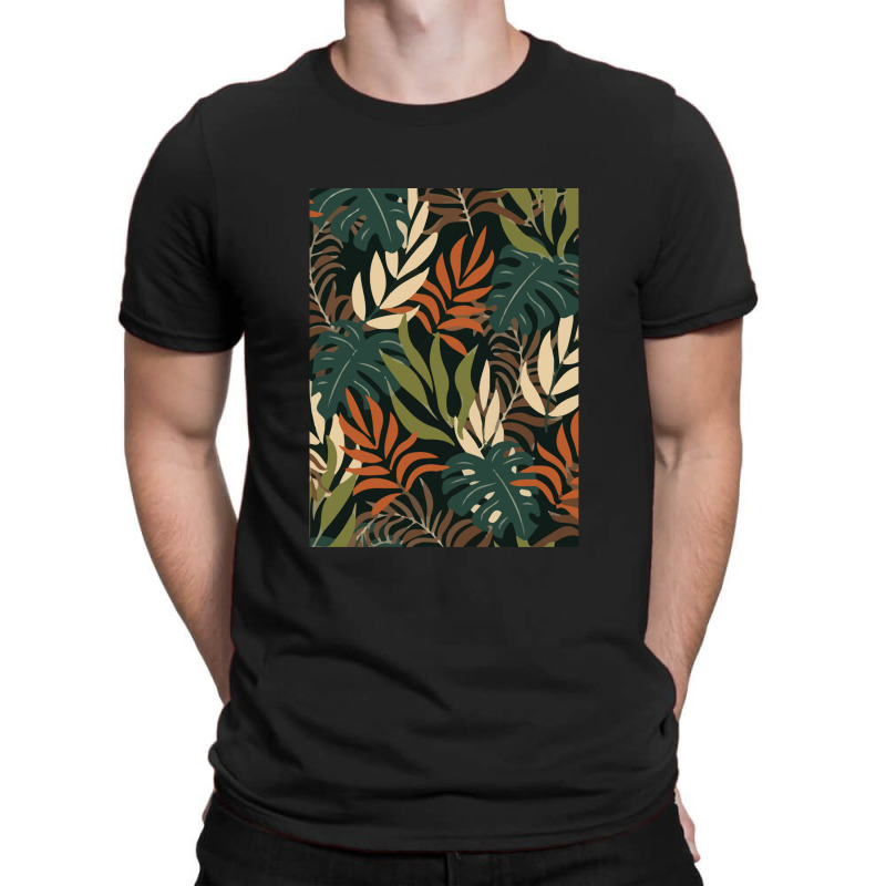 Trend Tropical Pattern With Bright Orange White Plants Leaves 1 T-shirt | Artistshot