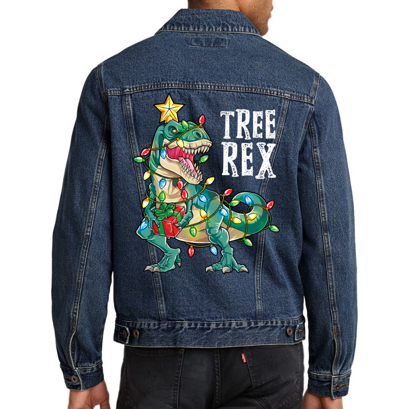 Christmas Shirt For Kids Boys Tree T Rex Dinosaur Xmas Gifts Men Denim Jacket | Artistshot