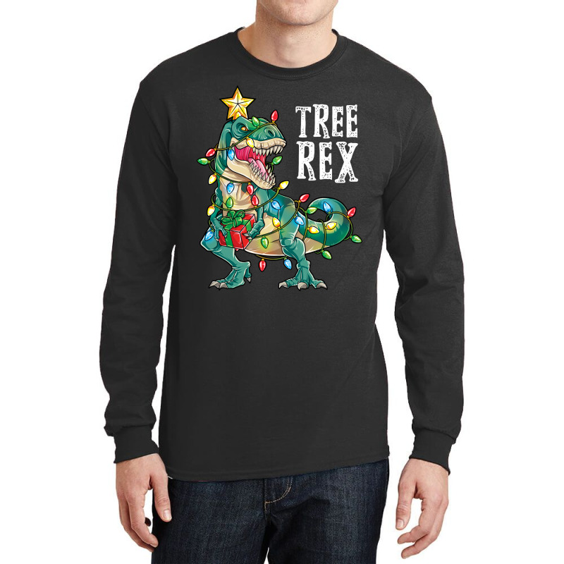 Christmas Shirt For Kids Boys Tree T Rex Dinosaur Xmas Gifts Long Sleeve Shirts | Artistshot