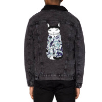 Cat In Blue Peony Tattoo Unisex Sherpa-lined Denim Jacket | Artistshot