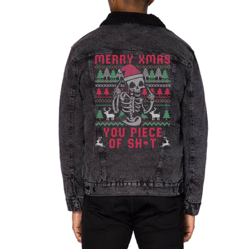 Christmas Skull Funny Ugly Sweater Unisex Sherpa-lined Denim Jacket | Artistshot