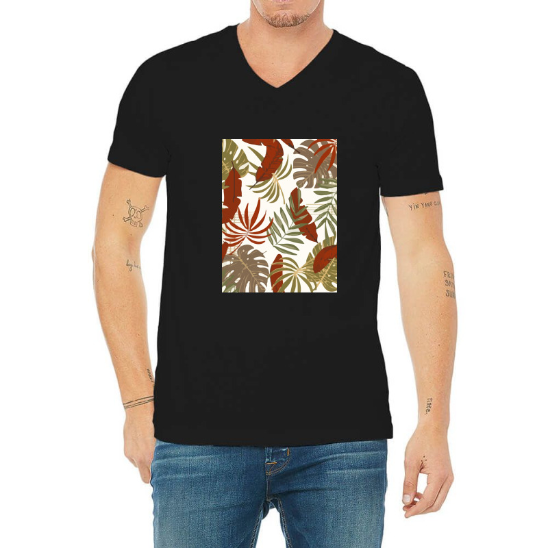 Trend Tropical Seamless Pattern With Colorful Leaves Plants V-neck Tee | Artistshot