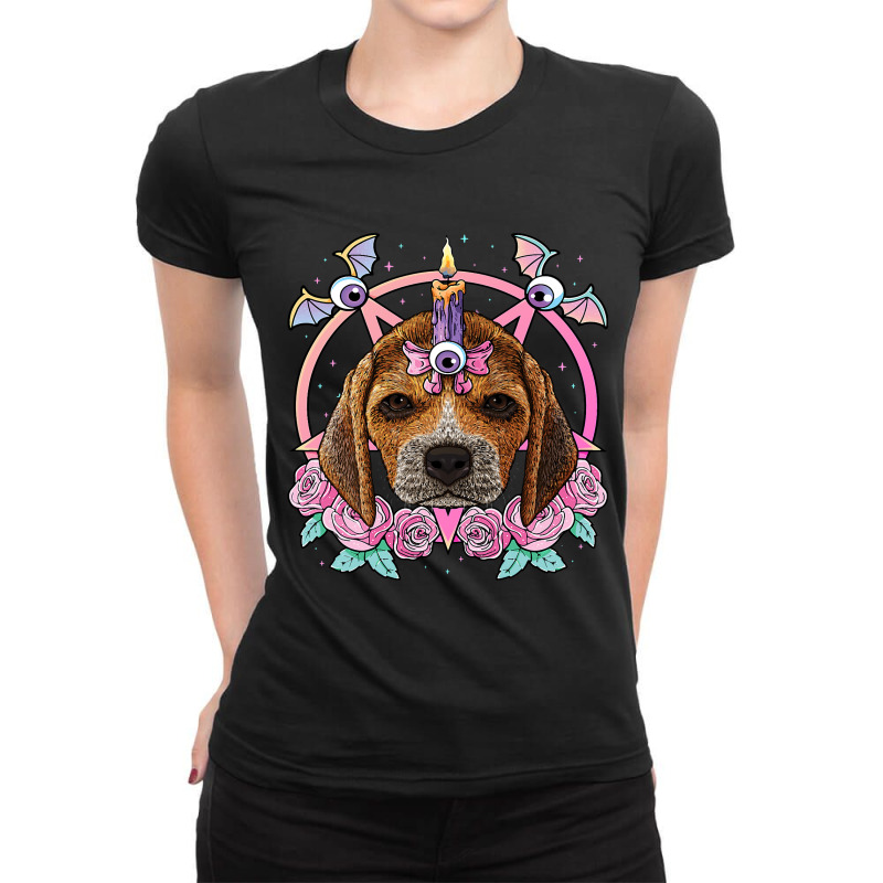 Pastel Goth Beagle Pagan Creepy Menhera Beagle Dog Ladies Fitted T-Shirt by XAVIERESPREE | Artistshot