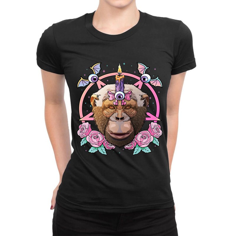 Pastel Goth Chimpanzee Pagan Creepy Menhera Chimpanzee Ladies Fitted T-Shirt by XAVIERESPREE | Artistshot