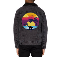 Cat Looking At Sunset 4 Unisex Sherpa-lined Denim Jacket | Artistshot