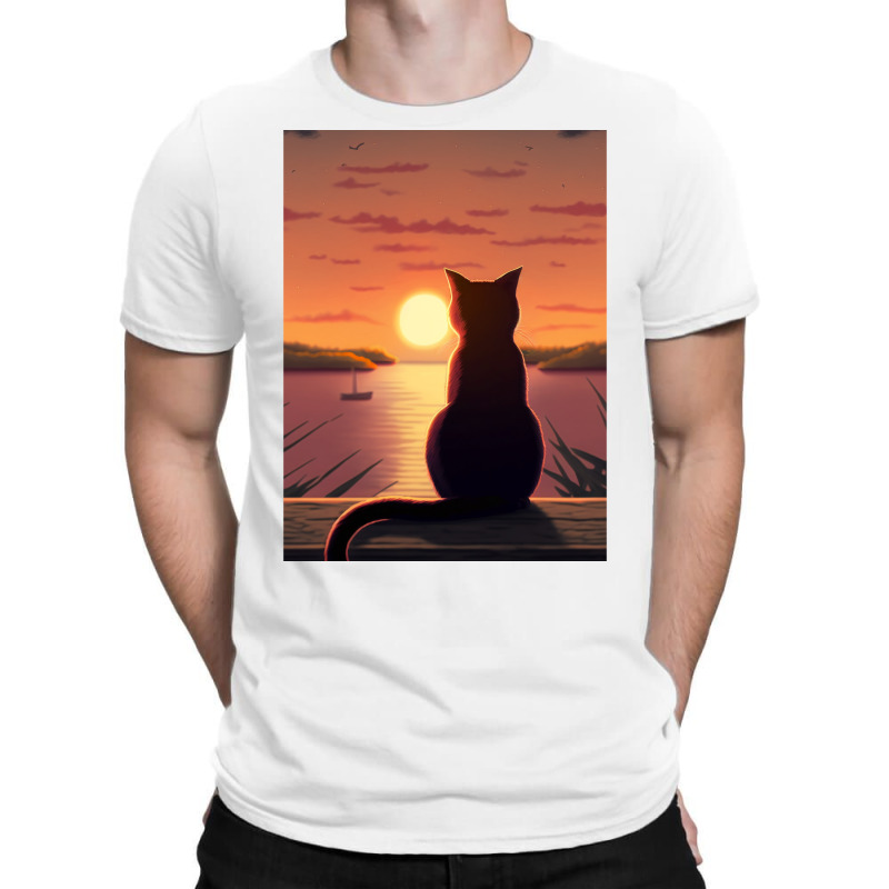 Cat Looking At Sunset1 T-shirt | Artistshot