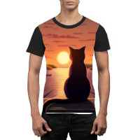 Cat Looking At Sunset1 Graphic T-shirt | Artistshot