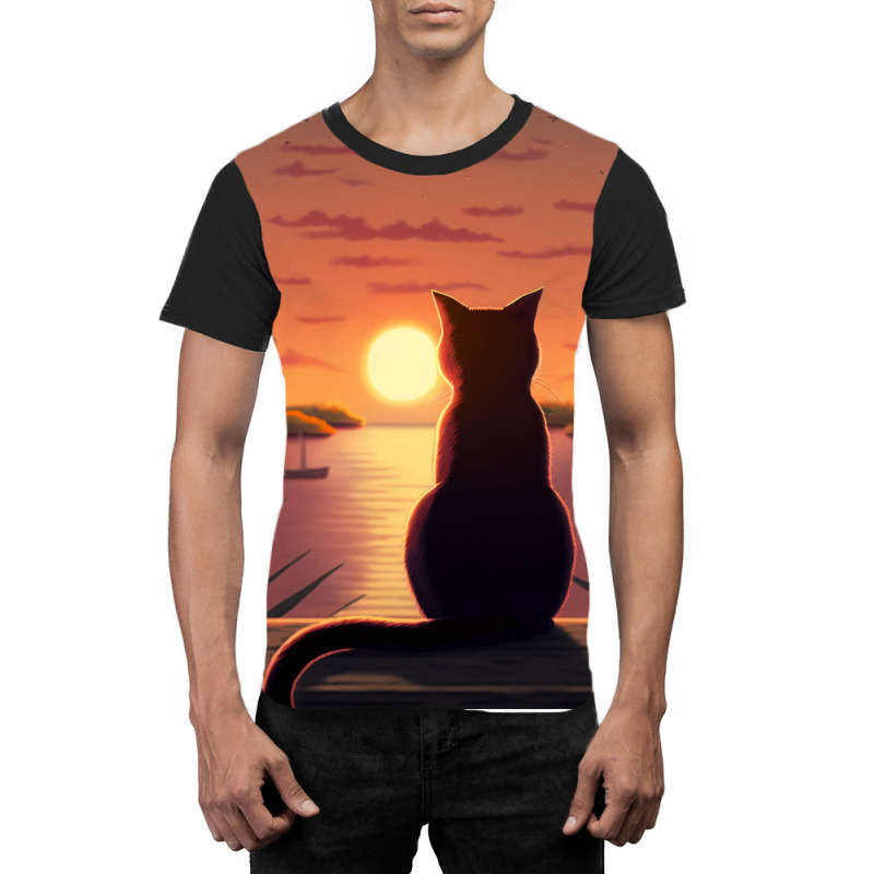 Cat Looking At Sunset1 Graphic T-shirt | Artistshot