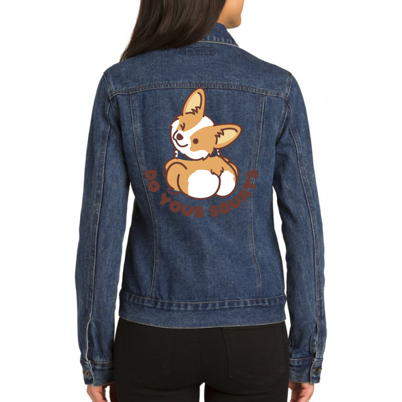 Do Your Squats Cute Corgi   Bodybuilding Ladies Denim Jacket by rhonalrosnann | Artistshot