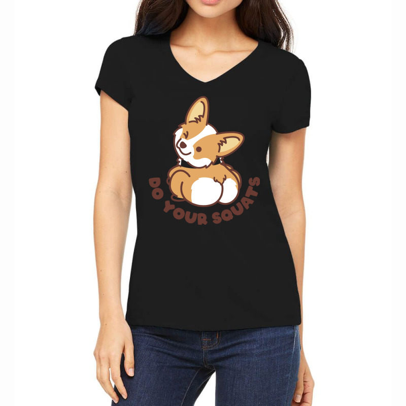 Do Your Squats Cute Corgi   Bodybuilding Women's V-Neck T-Shirt by rhonalrosnann | Artistshot