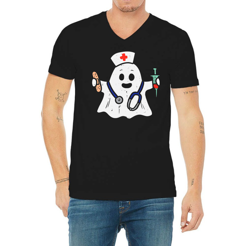 Nurse Ghost Scrub Halloween Costume For Nurses Women Rn V-Neck Tee by JohnNichols89123 | Artistshot