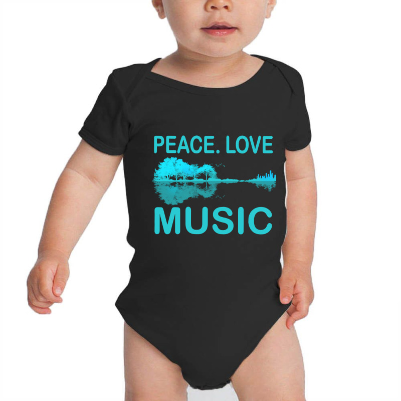 Hot Trend Peace Love Music Guitar Lake Shadow Hippie Baby Bodysuit by greggjvandervor | Artistshot