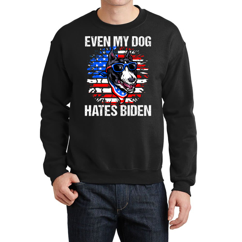 Anti Joe Biden Even My Dog Hates Biden Usa Flag Pibble Crewneck Sweatshirt by tiennguyen | Artistshot