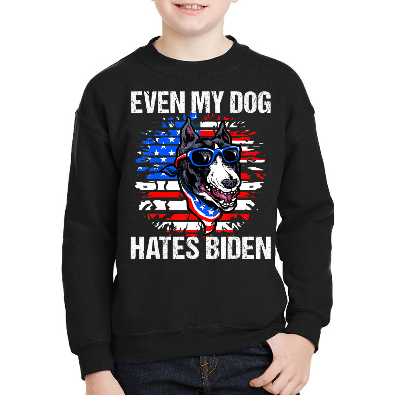 Anti Joe Biden Even My Dog Hates Biden Usa Flag Pibble Youth Sweatshirt by tiennguyen | Artistshot