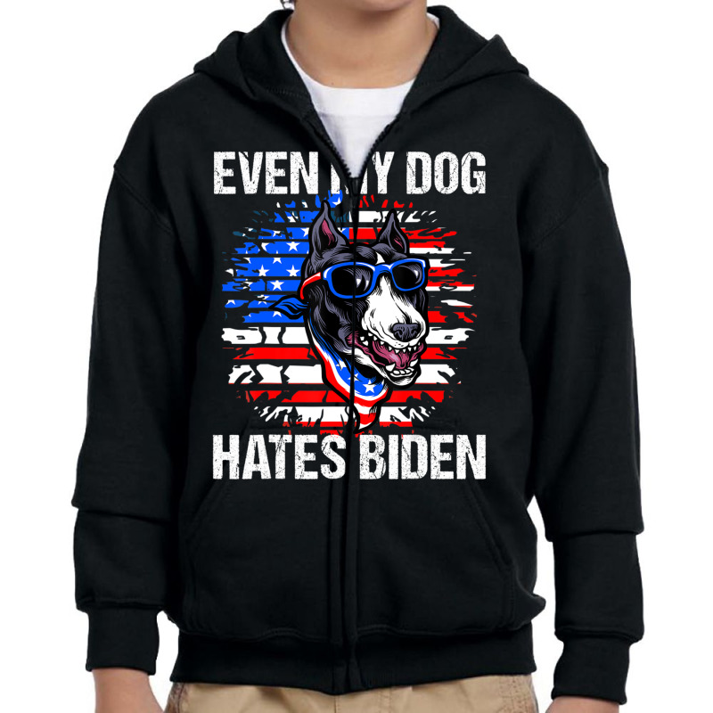 Anti Joe Biden Even My Dog Hates Biden Usa Flag Pibble Youth Zipper Hoodie by tiennguyen | Artistshot