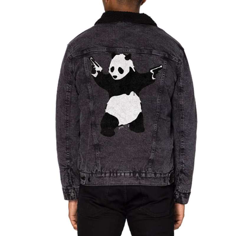 Banksy Armed Panda With Guns Green Unisex Sherpa-Lined Denim Jacket by zwicklruhsanw | Artistshot