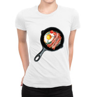 Bacon And Sunny Side Up Eggs  Breakfast Pan Of Bacons, Egg And Ladies Fitted T-shirt | Artistshot