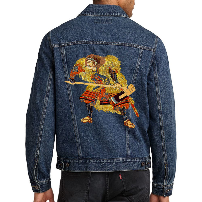 Samurai Warrior With Ax Crackle Texture Men Denim Jacket by apolitery | Artistshot