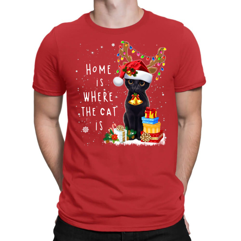 Black Cat Home Is Where The Cat Is Christmas Kitty Kitten T-shirt | Artistshot