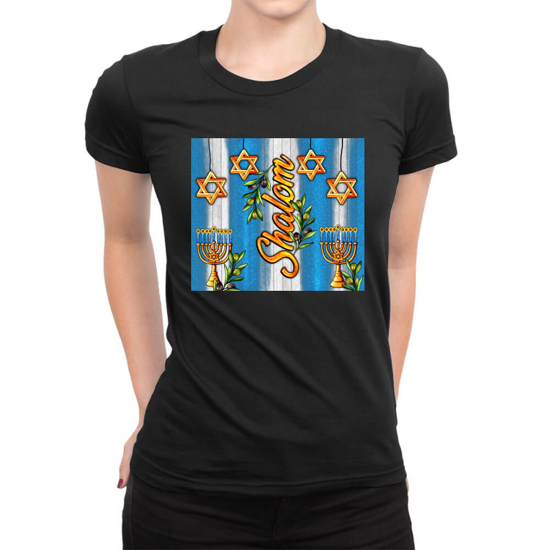 Shalom With Star Of David Ladies Fitted T-Shirt by AdoDesignShop | Artistshot