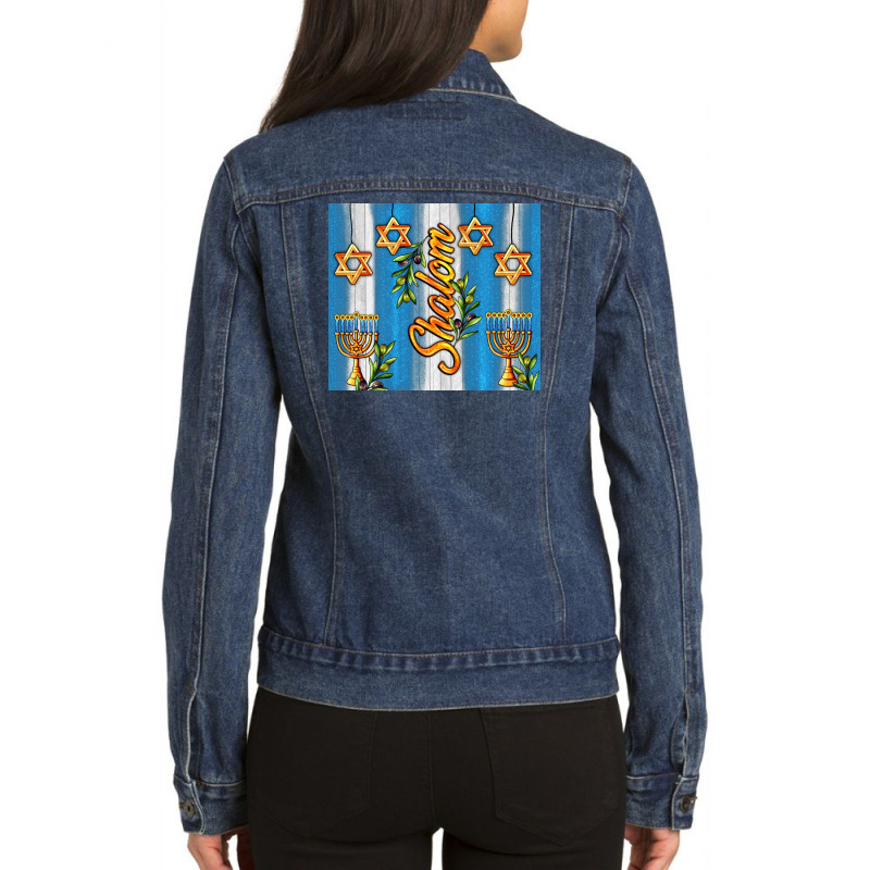 Shalom With Star Of David Ladies Denim Jacket by AdoDesignShop | Artistshot