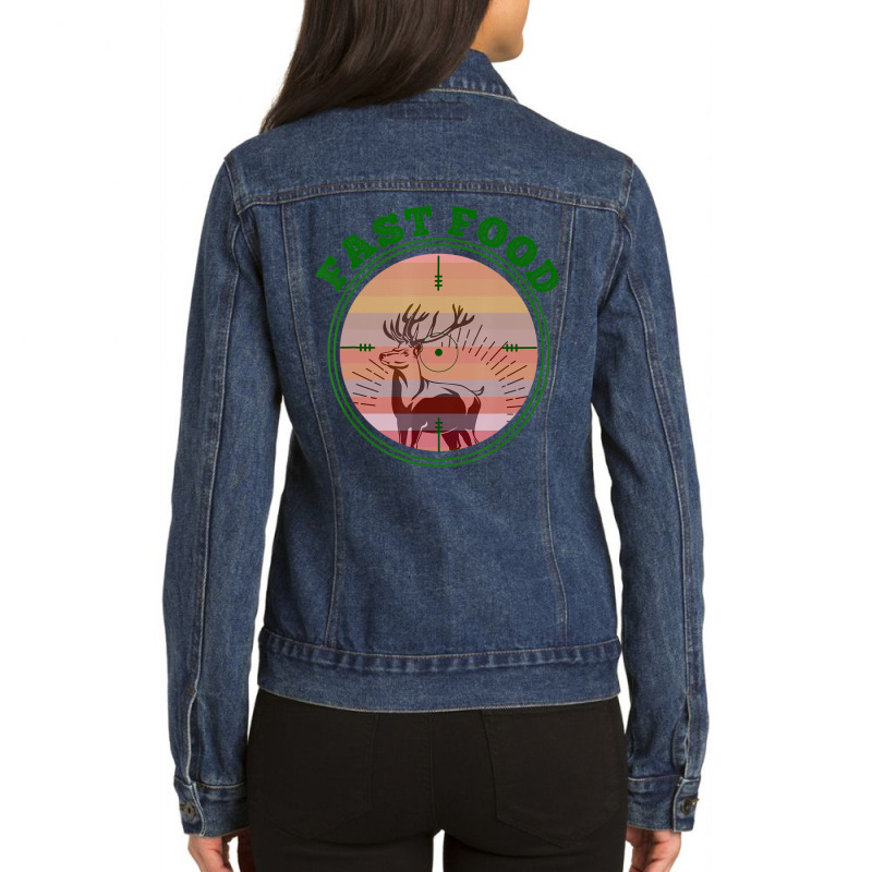 Deer Bow Hunting Fast Food Fun Hunting Christmas Ladies Denim Jacket by namnguyen | Artistshot