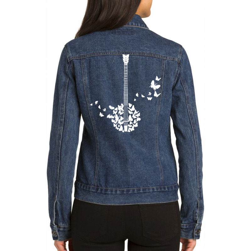 Banjo Instrument T Shirta Banjo Instrument With Beautiful Butterflies Ladies Denim Jacket by marisadenesik663 | Artistshot