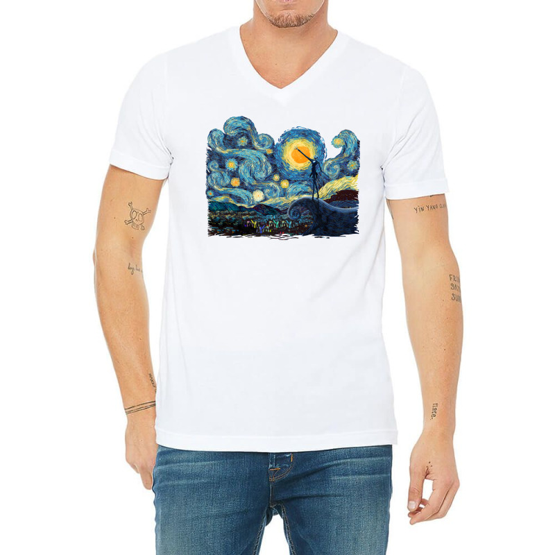 Jack Scary Night Abstract Paintings V-neck Tee | Artistshot