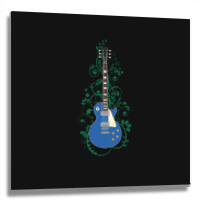 Blue Lp Style Electric Guitar Flowering Vines Metal Print Square | Artistshot