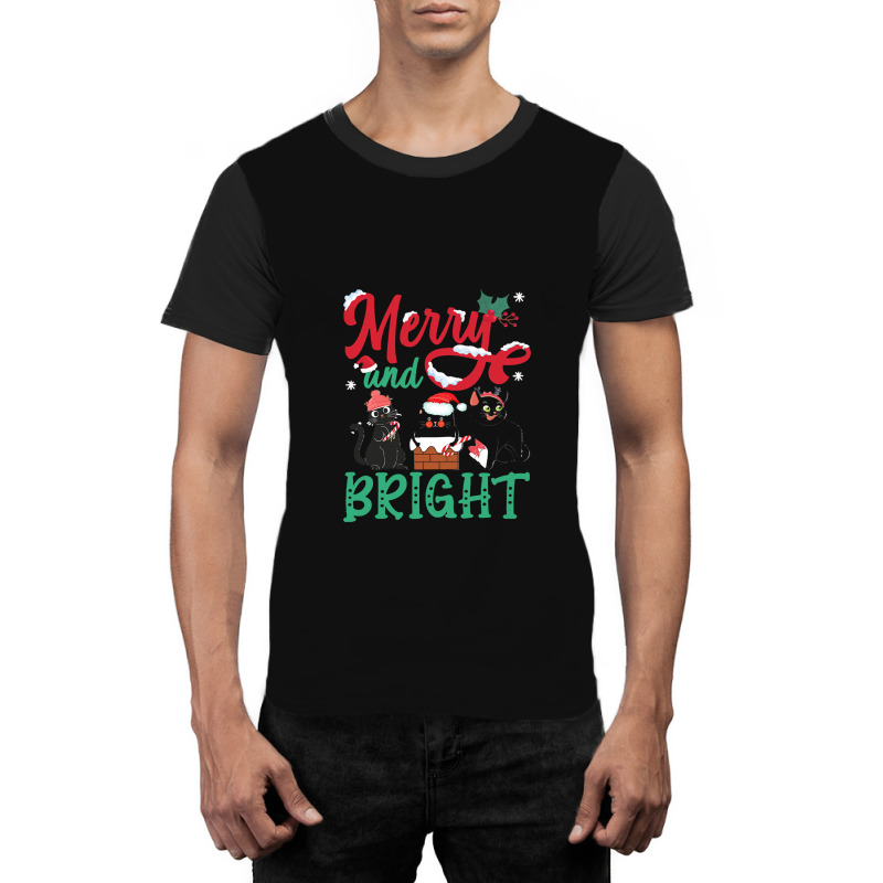 Merry And Bright Black Cat Christmas Merry And Bright Black Cat Christ Graphic T-shirt | Artistshot