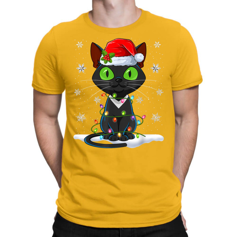 Santa Hat Cat Christmas Lights Funny Kitten Cat Lover T-shirt | Artistshot