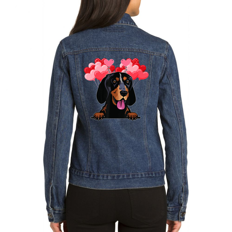 Hot Trend Valentine Day Black And Tan Coonhound Heart Ladies Denim Jacket by Trudeau Palmer | Artistshot