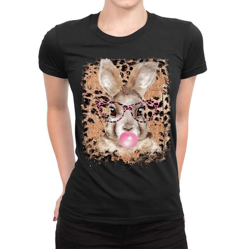 Bunny With Glasses Leopard Ladies Fitted T-shirt | Artistshot