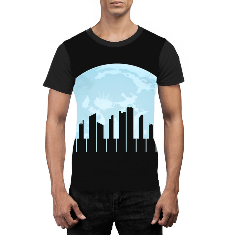 Piano Keys As A City Landscape In The Moonlight Graphic T-shirt | Artistshot