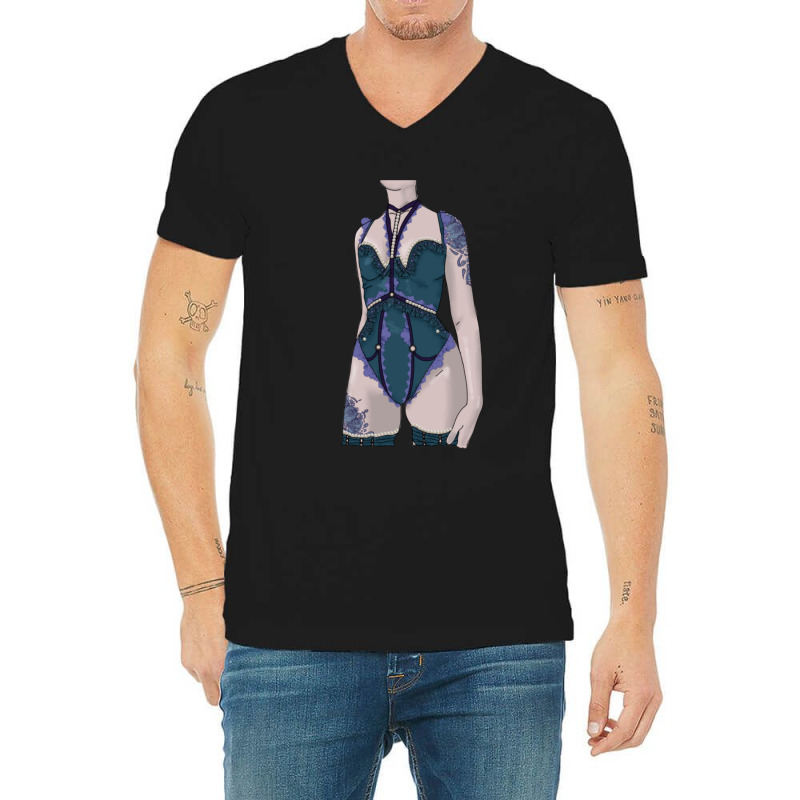 Sexy Lingerie Gothic Pastel Tattoo Harness Pinup Lady V-neck Tee | Artistshot